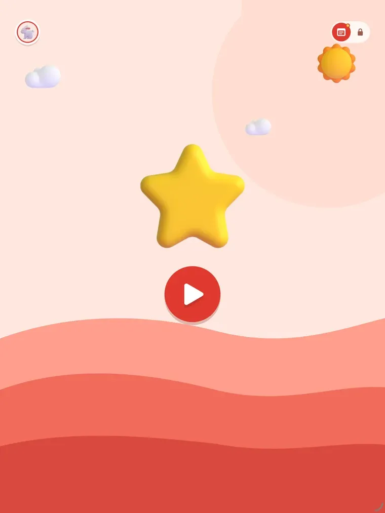 A large gold star above a red play button on the iPad screen